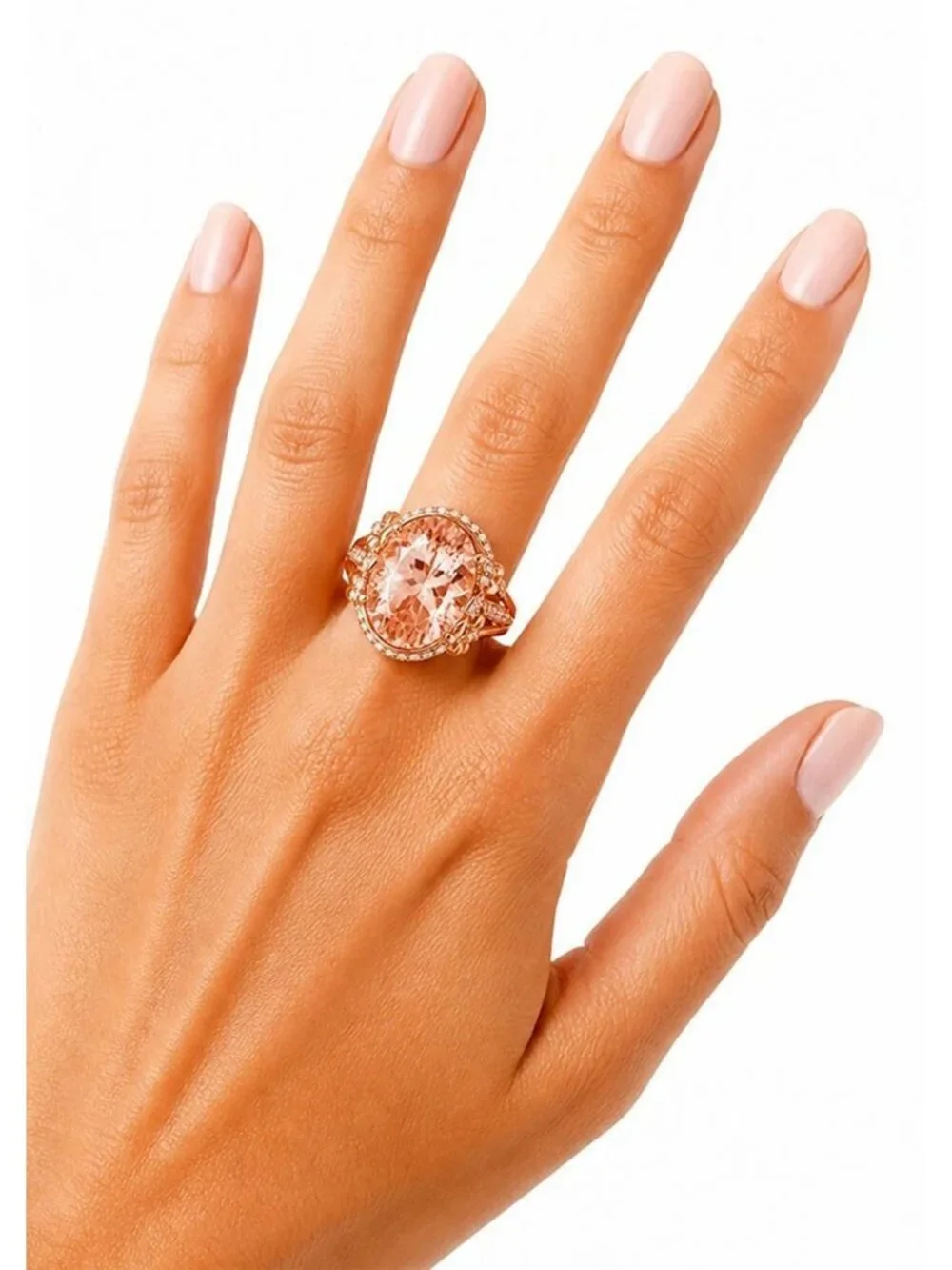 Genuine 15.0 Cts Morganite & Diamonds Ring Solid 14k Rose Gold